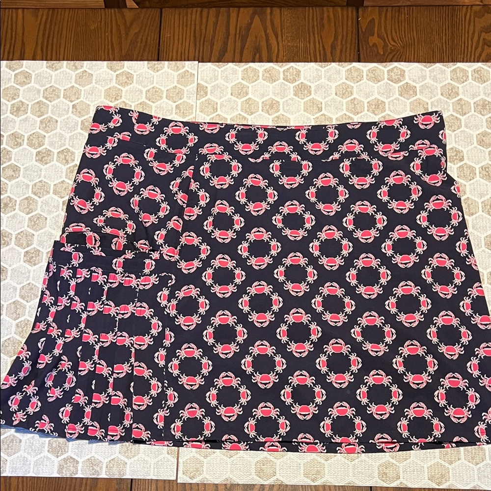 Crown & Ivy Women’s Navy Golf Skort with Pink Crab Print, sz 14